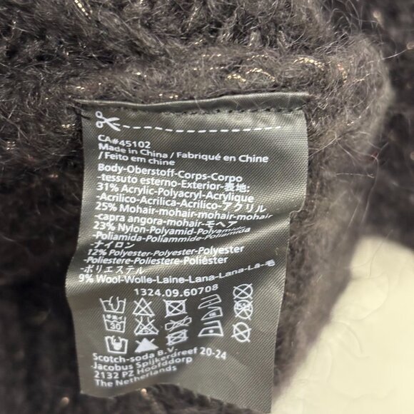 Maison Scotch - Black Wool Biker Cardigan w/ Gold Fleck & Leather Trim | M/L - Picture 4 of 5